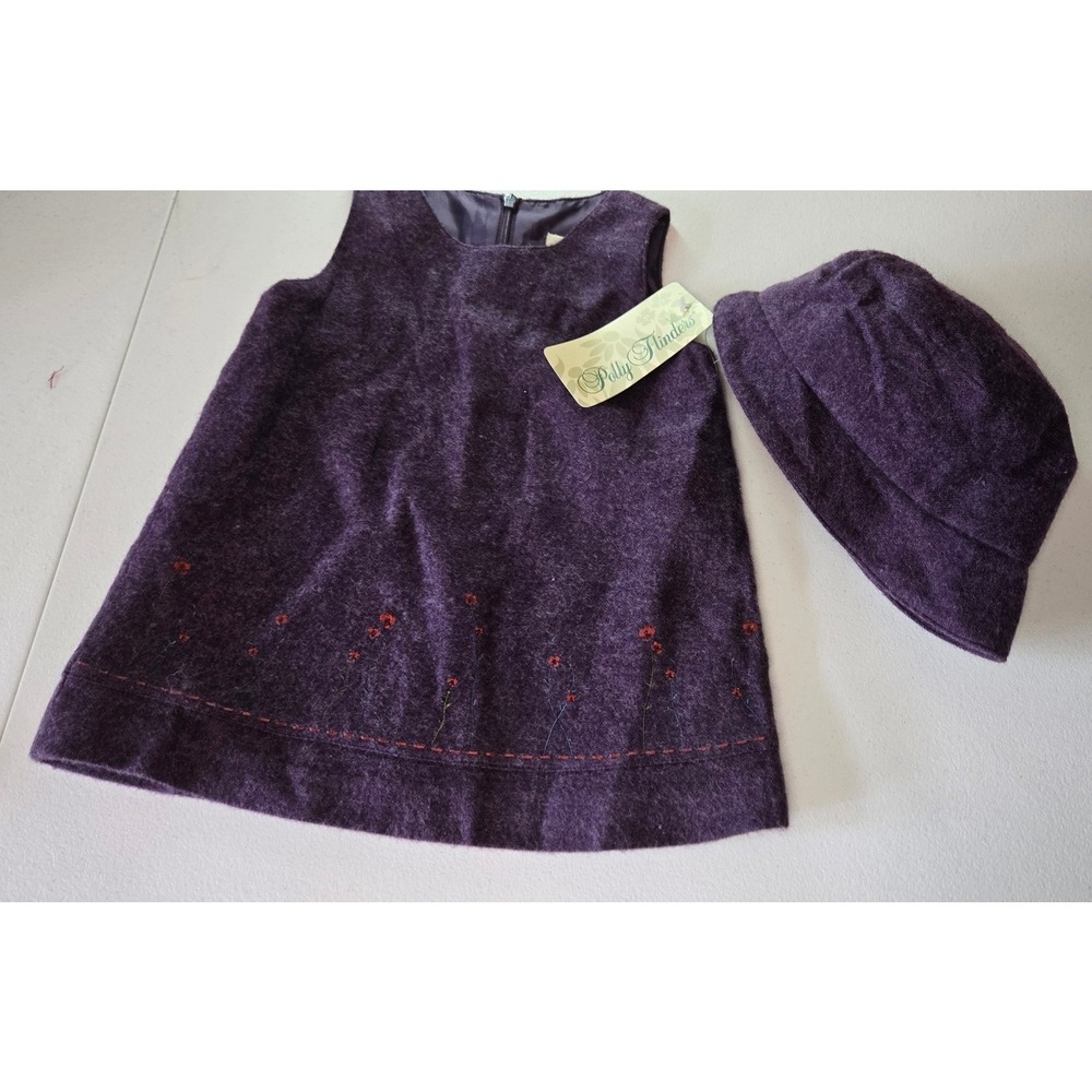 Vintage Polly Flinders 18M Purple Dress Hat Set Embroidered Floral NWT